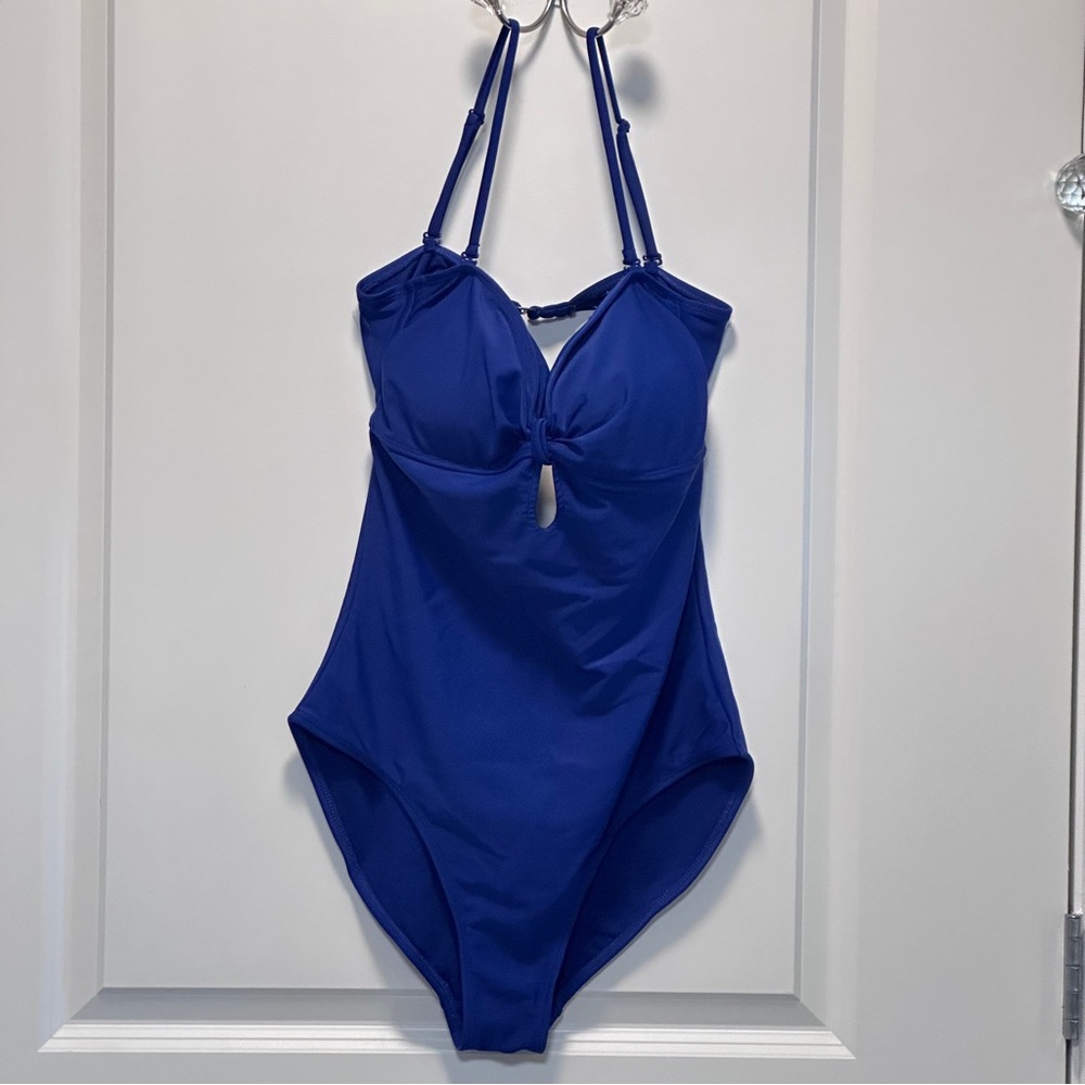 Swimsuit One Piece Electric Blue Size M & cup padding back-cutout deep plunge
